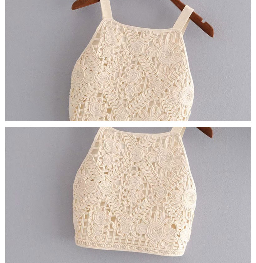 Fashion White Solid Color Embroidery Flower Short Vest,Tank Tops & Camis