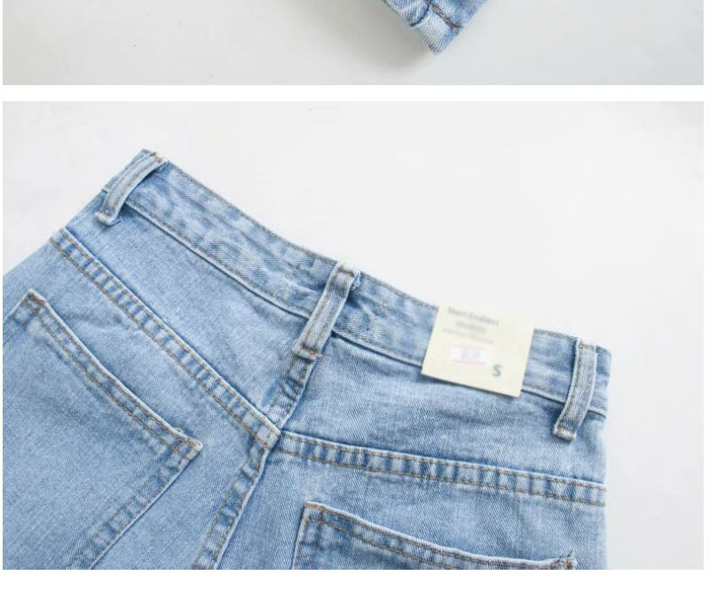 Fashion Blue Washed Ripped Wide-leg Jeans Trousers,Pants
