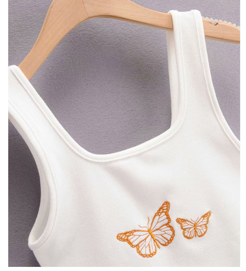Fashion White Butterfly Embroidered Slim Vest,Tank Tops & Camis
