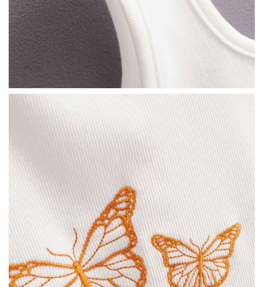 Fashion White Butterfly Embroidered Slim Vest,Tank Tops & Camis