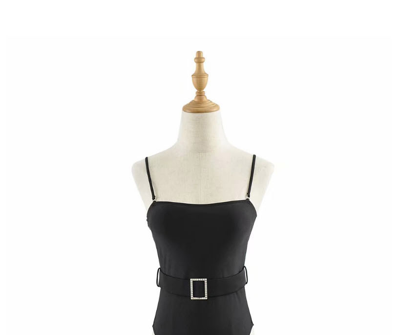Fashion Black Plain Color Jumpsuit With Belt,One Pieces