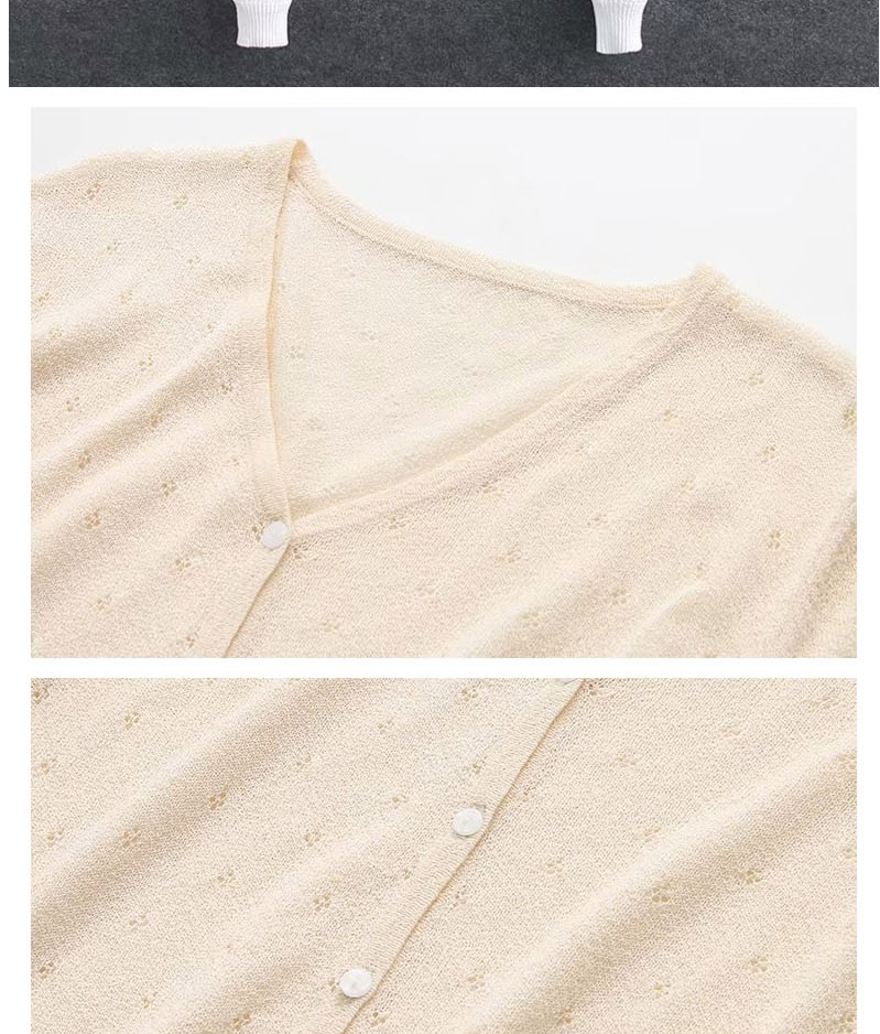 Fashion White V-neck Single Breasted Cutout Sunscreen Knitted Cardigan,Coat-Jacket