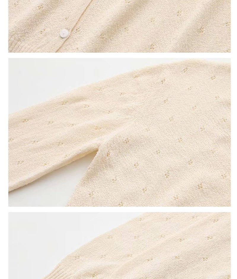Fashion White V-neck Single Breasted Cutout Sunscreen Knitted Cardigan,Coat-Jacket