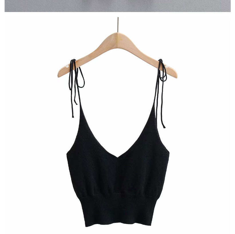 Fashion Black Knitted V-neck Camisole,Tank Tops & Camis