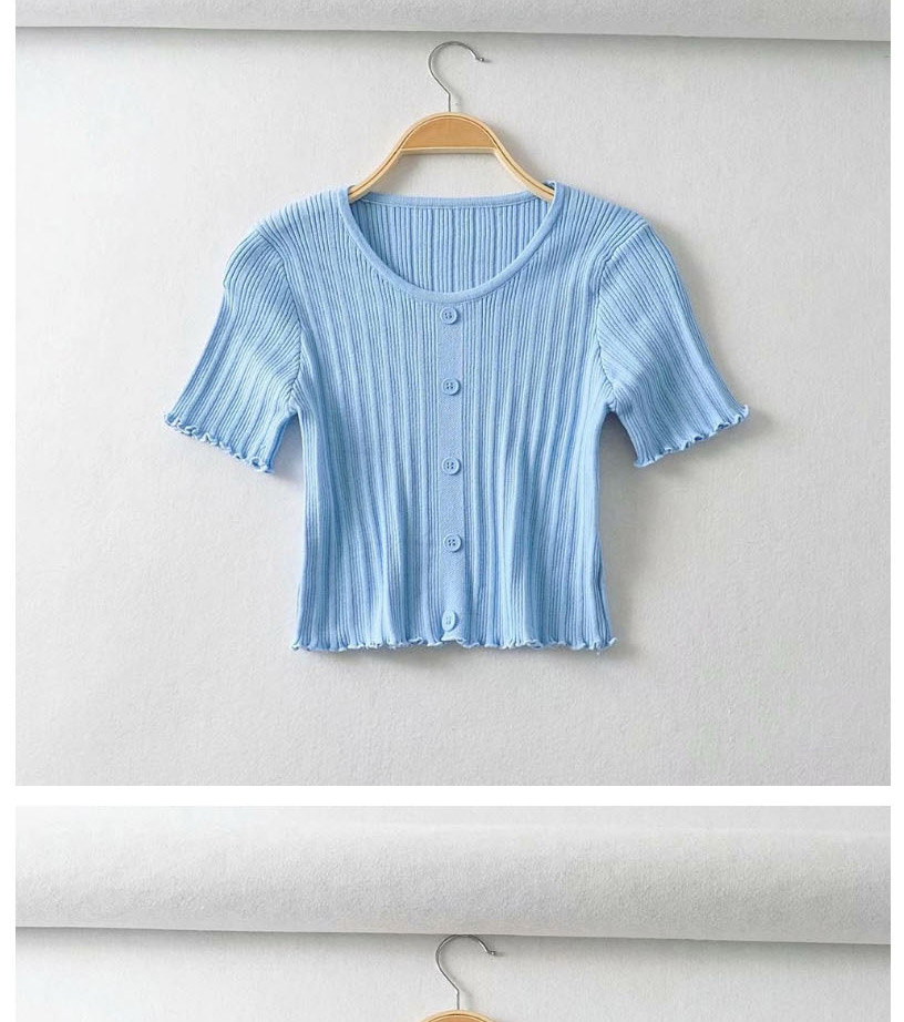 Fashion Light Blue Knitted Single-breasted Slim T-shirt,Hair Crown