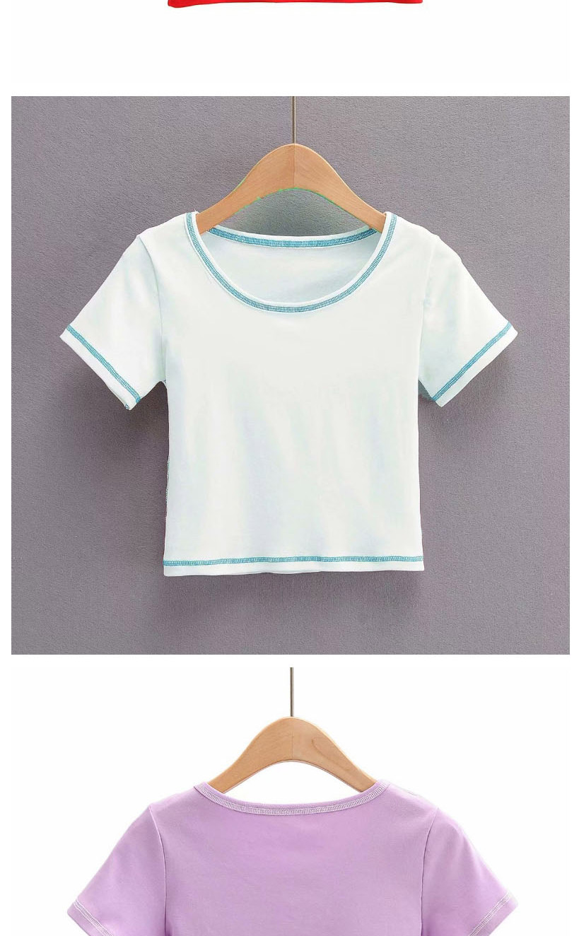 Fashion White Blue Line Slim-fit Short-sleeved T-shirt,Hair Crown