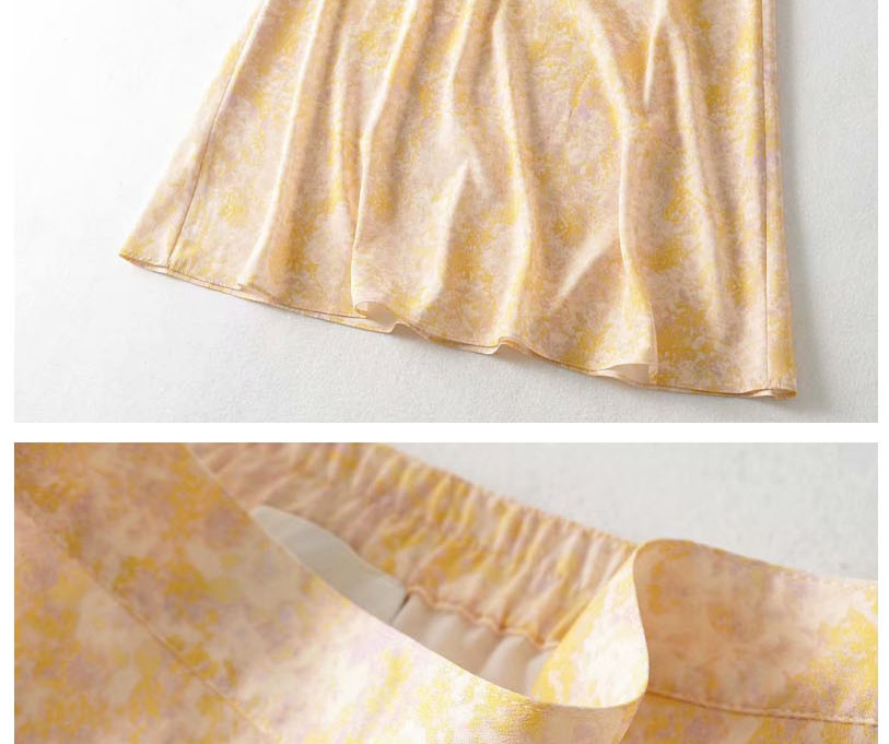 Fashion Yellow Floral Print Loose Skirt,Skirts