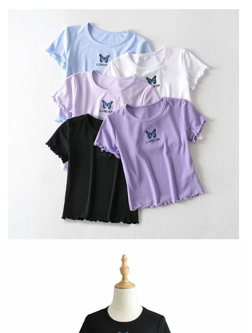Fashion Deep Purple Butterfly Print Fungus Pullover Short Sleeve T-shirt,Hair Crown