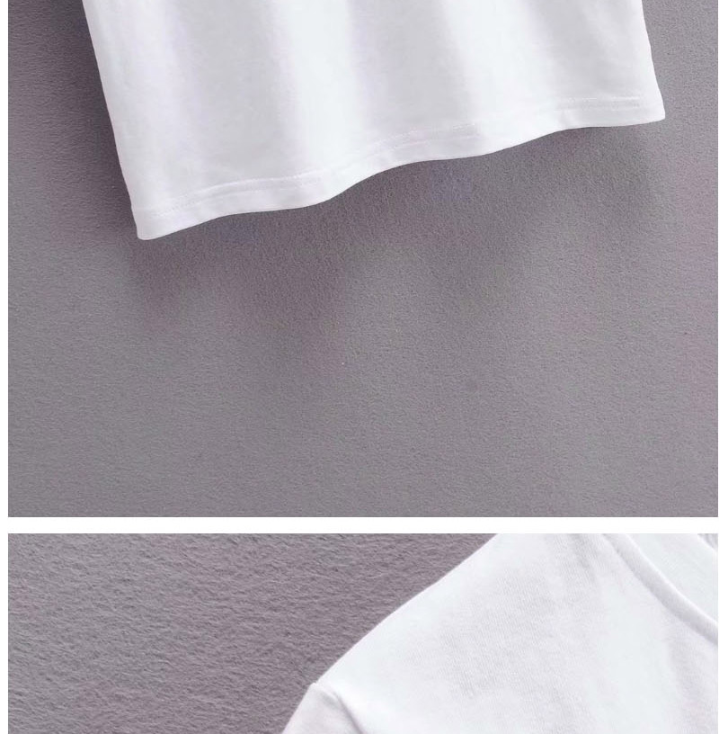 Fashion White Cat Print Round Neck Pullover T-shirt,Hair Crown