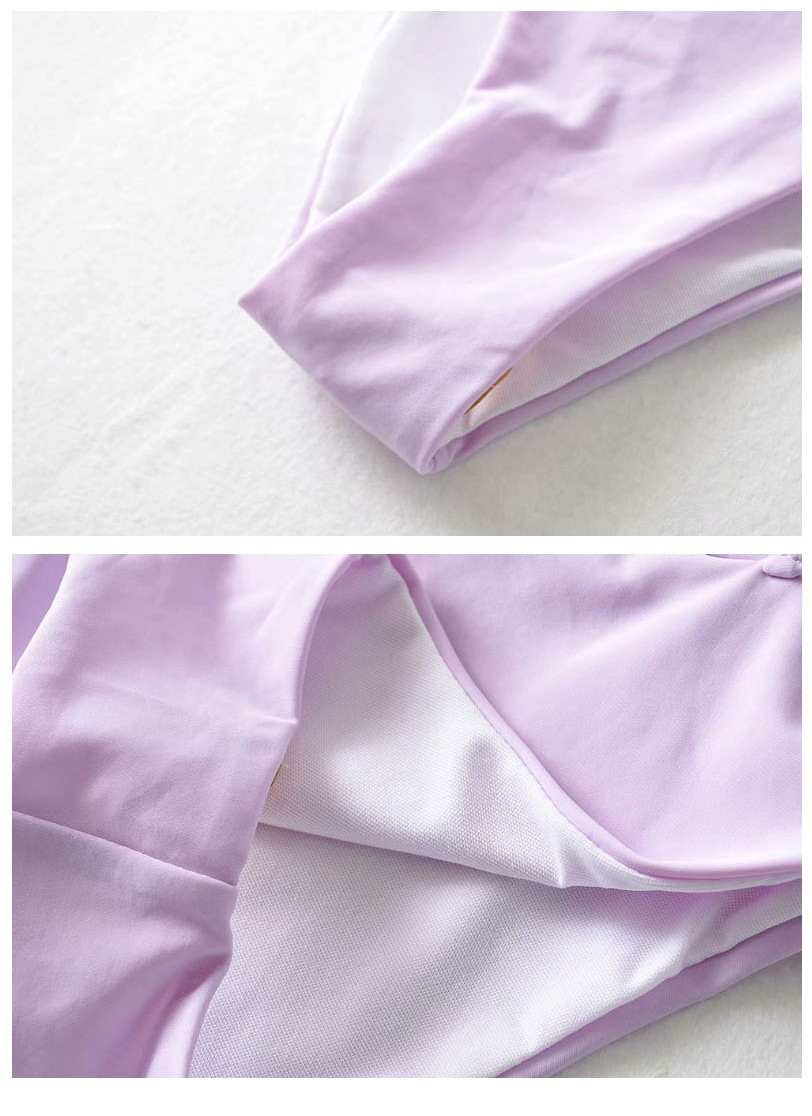 Fashion Taro Purple Tube Top With Belt Metal High Waist Split Swimsuit,Bikini Sets