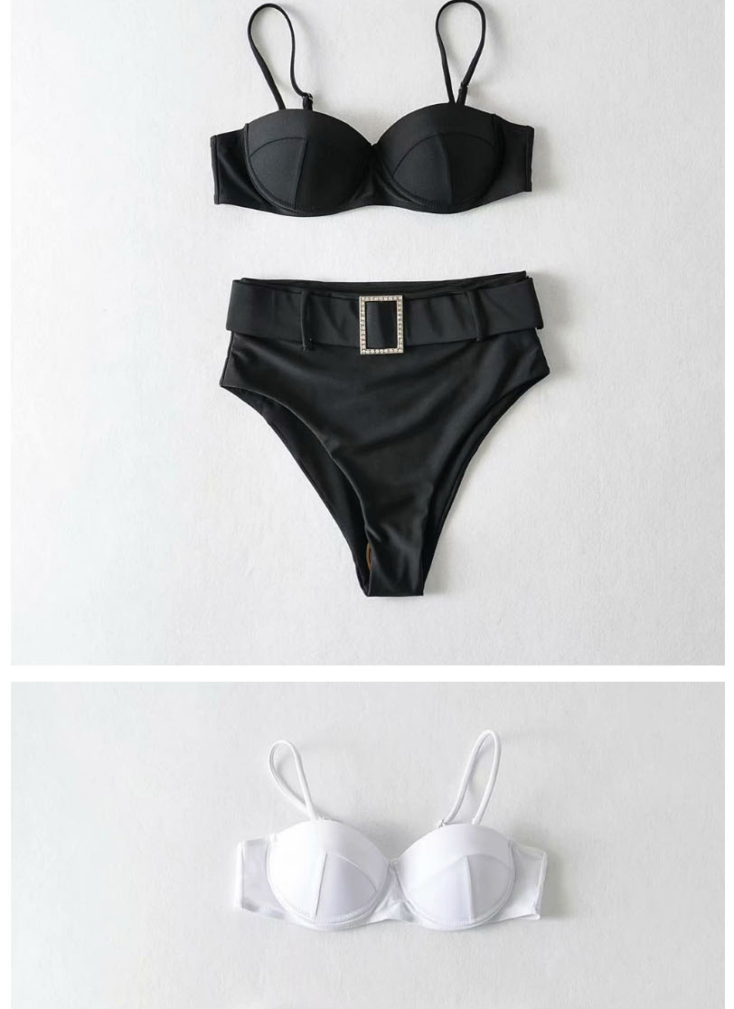 Fashion Black Tube Top With Belt Metal High Waist Split Swimsuit,Bikini Sets