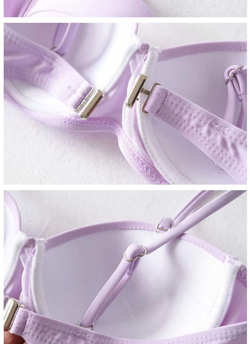 Fashion Taro Purple Tube Top With Belt Metal High Waist Split Swimsuit,Bikini Sets