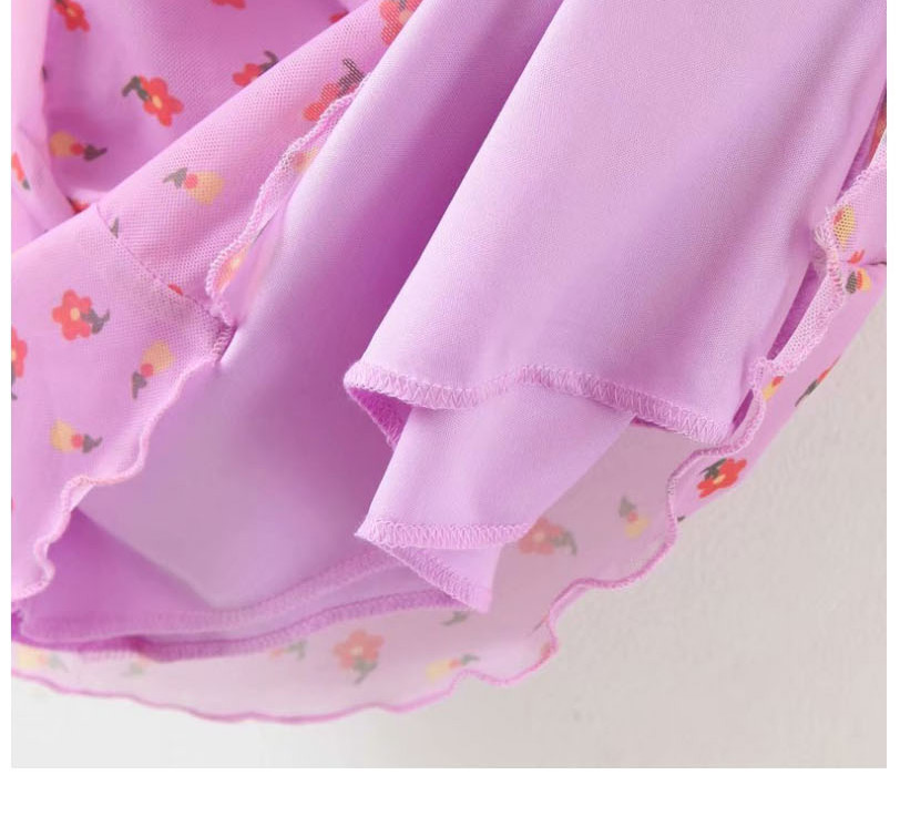 Fashion Purple Floral Print Mesh Gauze Halter Dress,Long Dress