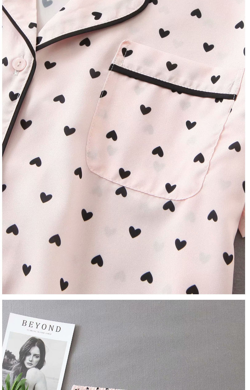 Fashion Pink Love Print Shirt + Elastic Waist Shorts Suit,CURVE SLEEP & LOUNGE