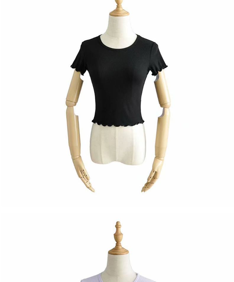 Fashion Black Short-sleeve Slim T-shirt With Small Neckline And Wood Ears,Hair Crown
