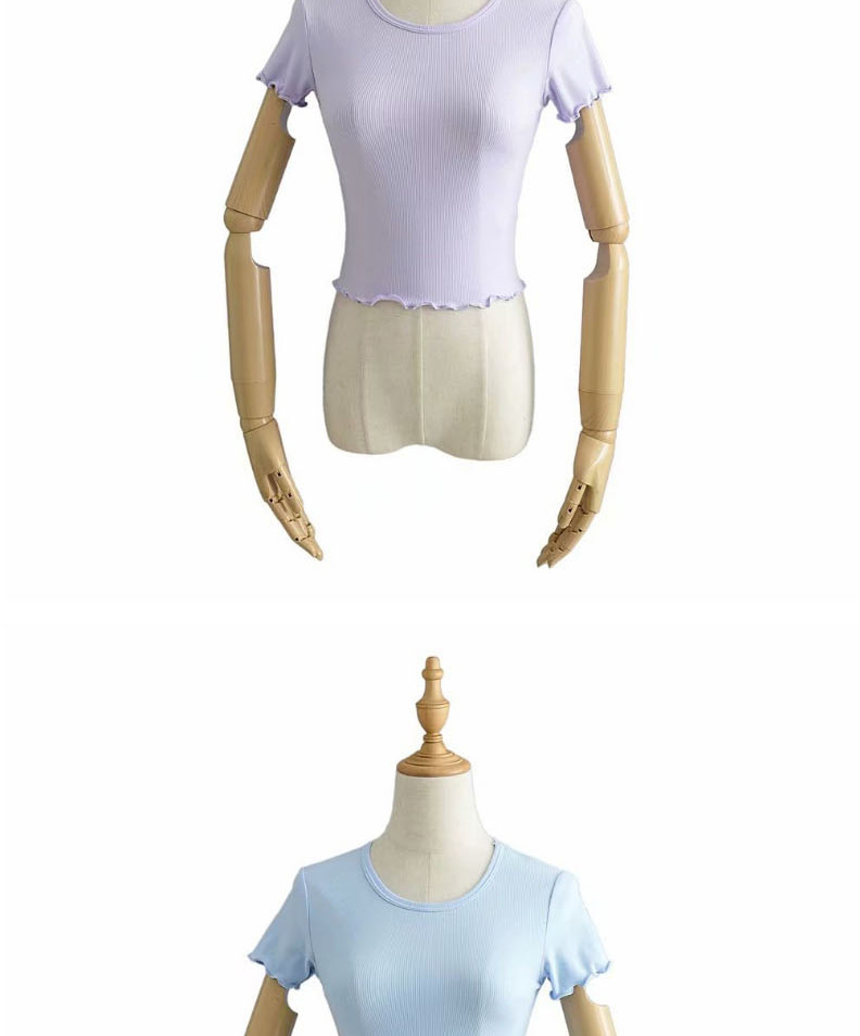 Fashion Blue Short-sleeve Slim T-shirt With Small Neckline And Wood Ears,Hair Crown