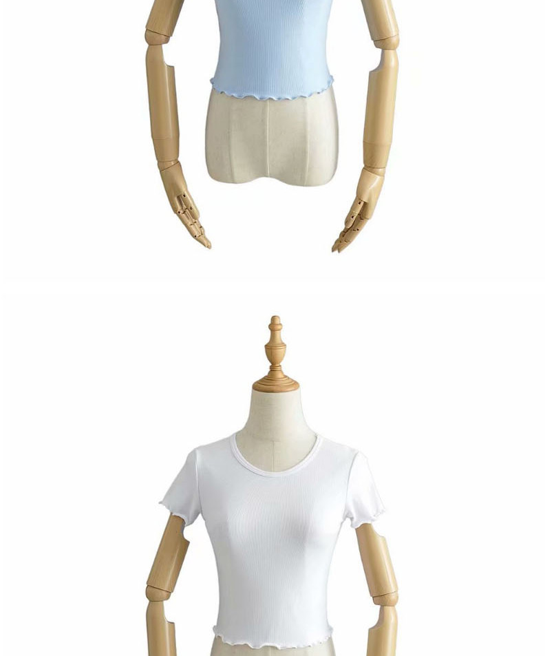 Fashion White Short-sleeve Slim T-shirt With Small Neckline And Wood Ears,Hair Crown