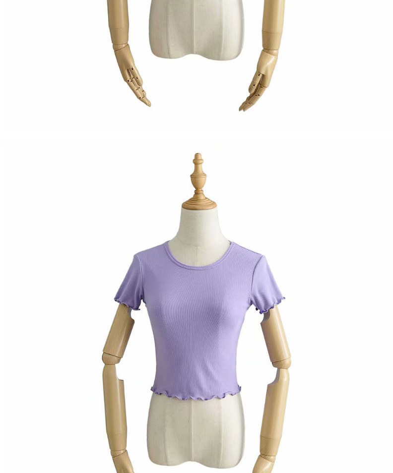 Fashion Deep Purple Short-sleeve Slim T-shirt With Small Neckline And Wood Ears,Hair Crown