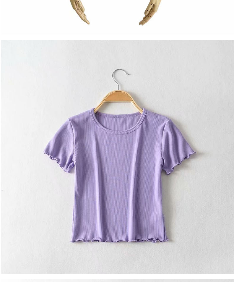 Fashion Light Pink Short-sleeve Slim T-shirt With Small Neckline And Wood Ears,Hair Crown
