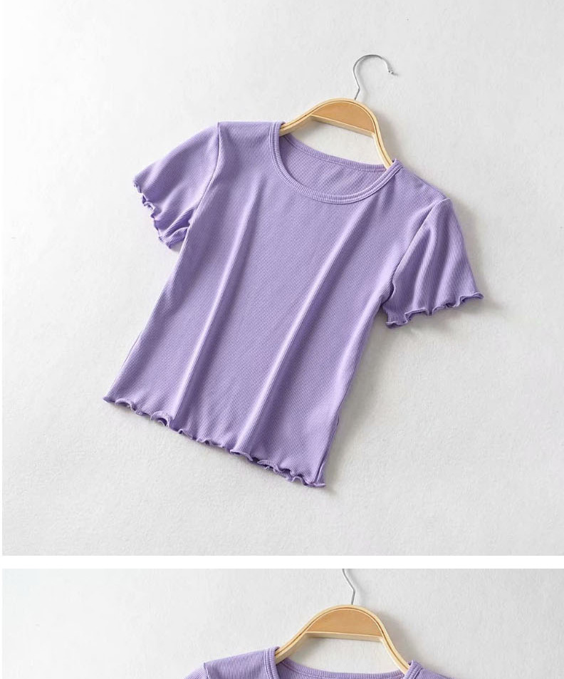 Fashion Blue Short-sleeve Slim T-shirt With Small Neckline And Wood Ears,Hair Crown