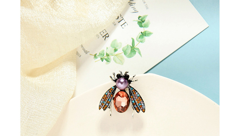 Fashion Peach Color Jewel Anti-glare Pearl Insect Brooch,Korean Brooches