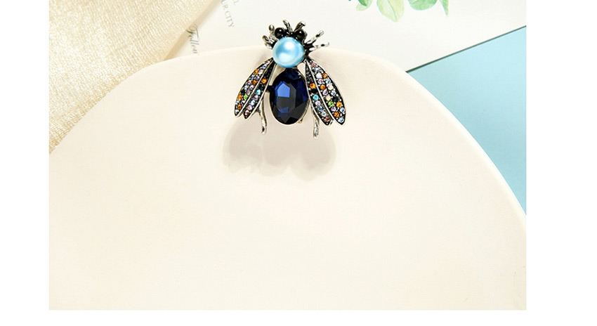 Fashion Blue Jewel Anti-glare Pearl Insect Brooch,Korean Brooches