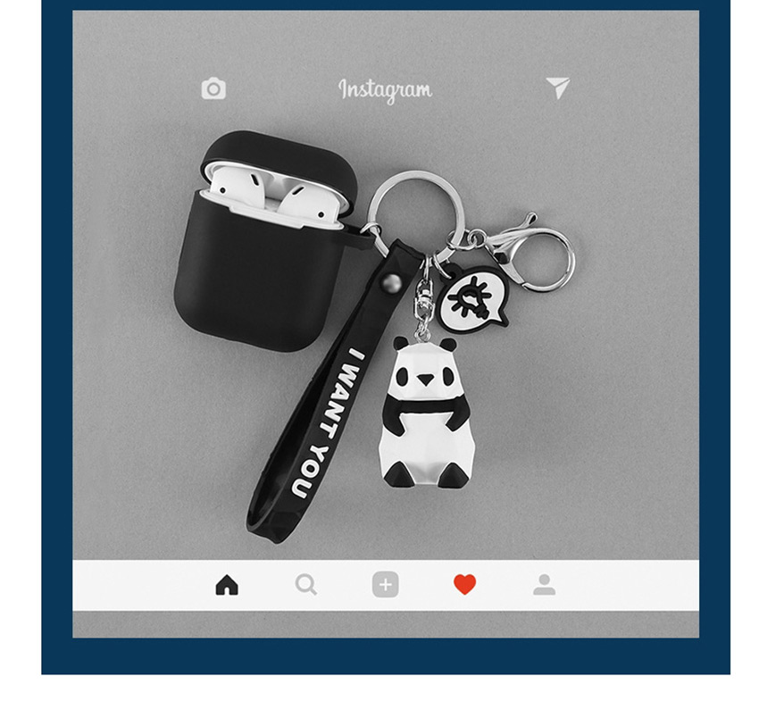 Fashion Panda + Earphone Bag Geometry Dinosaur Apple Wireless Bluetooth Headset Silicone Case,Fashion Keychain