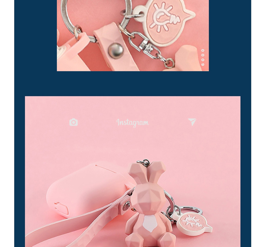 Fashion Pink Rabbit + Headphone Bag Geometry Dinosaur Apple Wireless Bluetooth Headset Silicone Case,Fashion Keychain