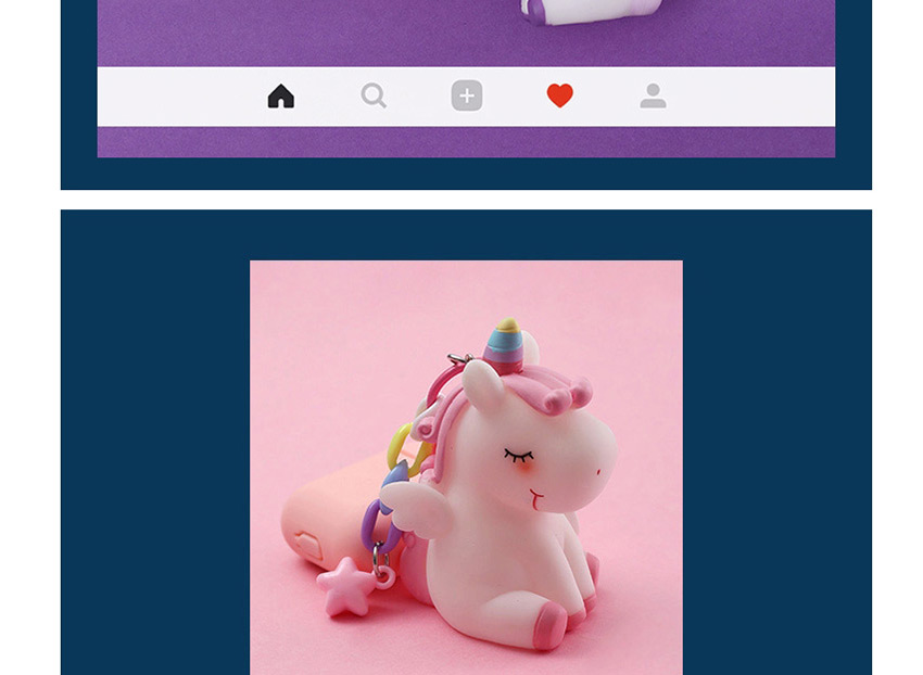 Fashion Pink + Earphone Bag Rainbow Horse Unicorn Wireless Headphone Silicone Case,Fashion Keychain