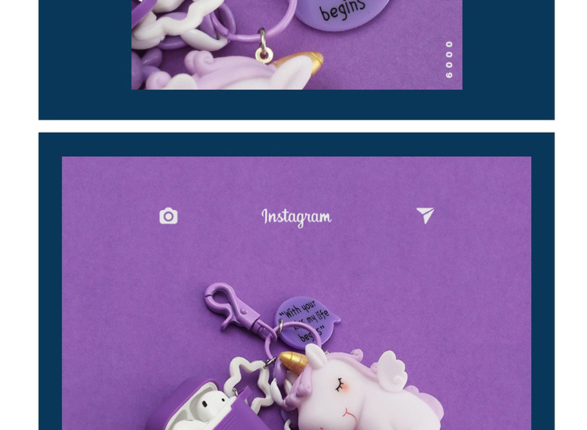Fashion Purple + Headphone Bag Rainbow Horse Unicorn Wireless Headphone Silicone Case,Fashion Keychain