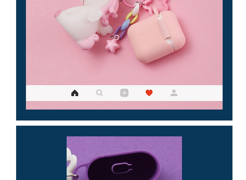 Fashion Pink + Earphone Bag Rainbow Horse Unicorn Wireless Headphone Silicone Case,Fashion Keychain