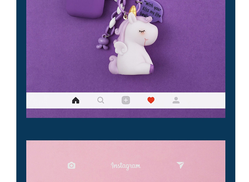 Fashion Purple + Headphone Bag Rainbow Horse Unicorn Wireless Headphone Silicone Case,Fashion Keychain