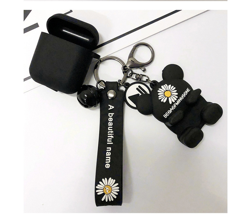 Fashion Bear Police + Black Headphone Case Small Daisy Printed Animal Wireless Earphone Silicone Case (2nd Generation),Fashion Keychain