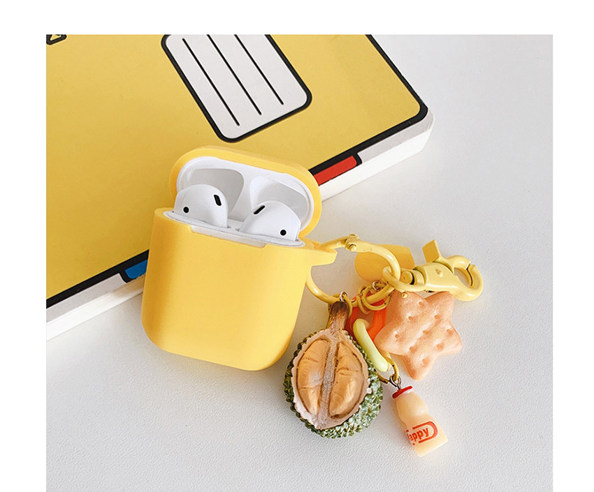 Fashion Durian + Yellow Headphone Case Durian Avocado Wireless Bluetooth Headset Silicone Storage Box,Fashion Keychain
