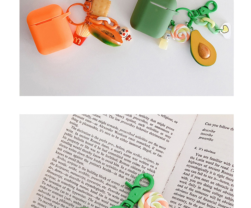 Fashion Papaya + Orange Headphone Case Durian Avocado Wireless Bluetooth Headset Silicone Storage Box,Fashion Keychain