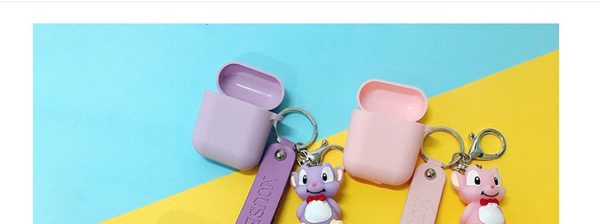 Fashion Pink Mouse + Pink Headphone Case (1st Generation) Mouse Apple Wireless Bluetooth Headset Silicone Case,Fashion Keychain