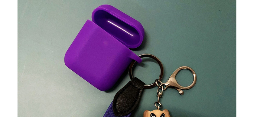Fashion Dog + Deep Purple Headphone Case Animal Apple Bluetooth Headset Silicone Case,Fashion Keychain