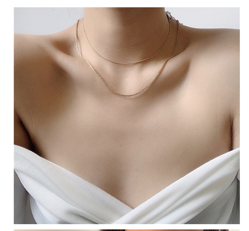 Fashion Golden Twisted Stacked Metal Chain Necklace,Necklaces