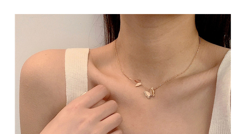 Fashion Rose Gold Butterfly Titanium Steel Alloy Thin Chain Necklace,Necklaces