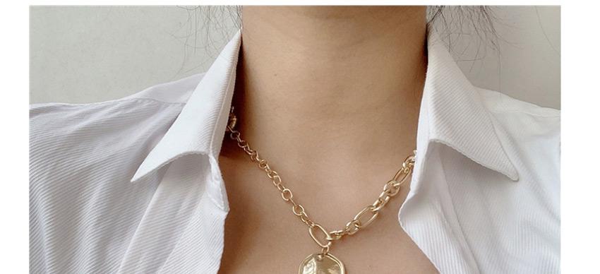 Fashion Silver Chain Geometric Round Card Irregular Concave And Convex Necklace,Chains