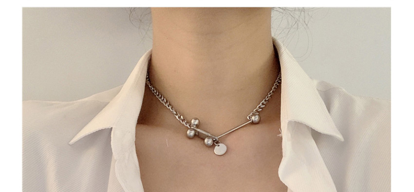 Fashion Silver Asymmetric Ball Lock Stainless Steel Necklace,Necklaces