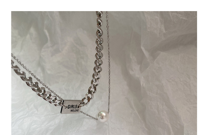 Fashion Silver Stainless Steel Pearl Alphabet Multilayer Necklace,Necklaces