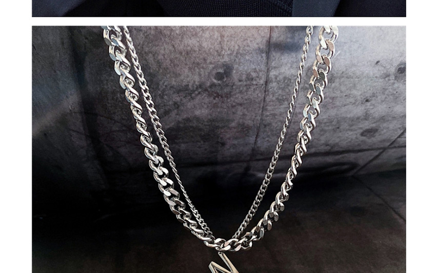 Fashion Silver Stainless Steel Chain Alphabet Double Necklace,Necklaces