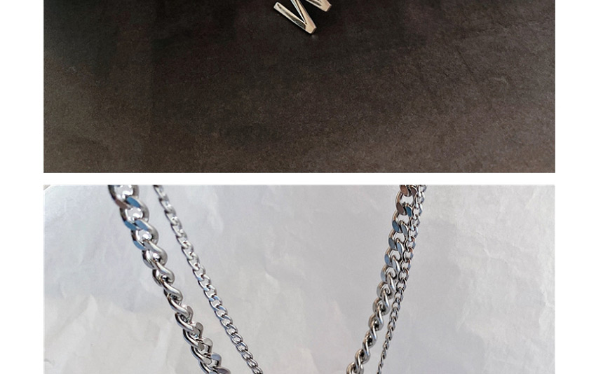 Fashion Silver Stainless Steel Chain Alphabet Double Necklace,Necklaces