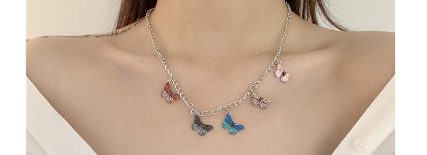 Fashion Multicolor Butterfly Ring Stainless Steel Chain Oil Drop Butterfly Necklace,Chains