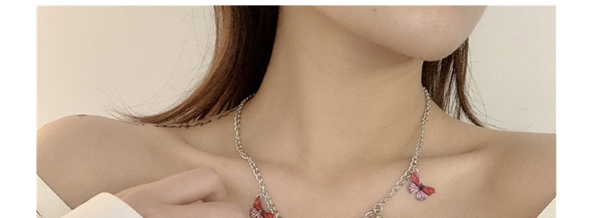 Fashion Multicolor Butterfly Stainless Steel Chain Oil Drop Butterfly Necklace,Chains