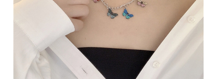 Fashion Multicolor Butterfly Stainless Steel Chain Oil Drop Butterfly Necklace,Chains