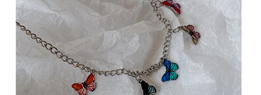 Fashion Multicolor Butterfly Ring Stainless Steel Chain Oil Drop Butterfly Necklace,Chains