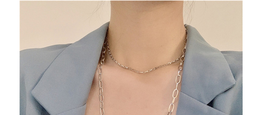 Fashion Silver Stainless Steel Double-layer Buckle Necklace,Necklaces