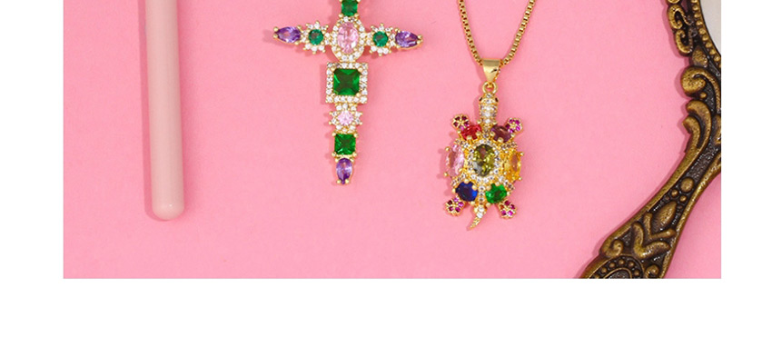 Fashion Cross Small Turtle Cross Copper Inlaid Zircon Necklace,Chains